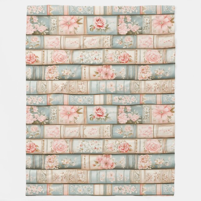 Vintage blush pink book stacks fleece blanket (Front)