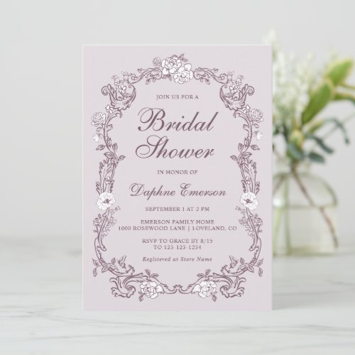 Vintage Blush Pink Burgundy Floral Bridal Shower Invitation