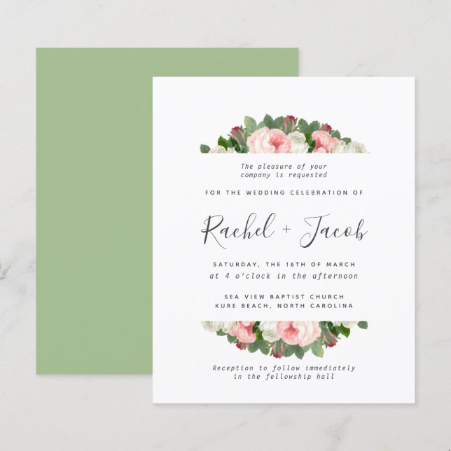 Vintage Blush Pink Burgundy Marsala Roses Wedding (Front/Back)