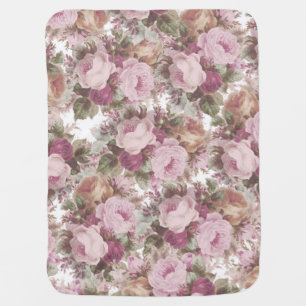 Vintage blush pink burgundy roses floral painting. swaddle blanket