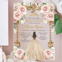 Vintage Blush Pink Champagne Floral Quinceañera