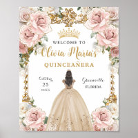 Vintage Blush Pink Champagne Floral Quinceañera