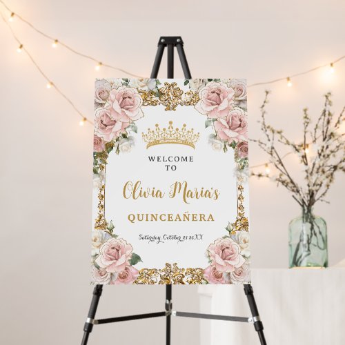 Vintage Blush Pink Champagne Floral Quinceañera XV