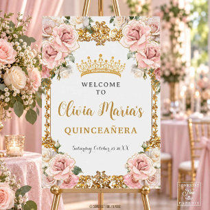 Vintage Blush Pink Champagne Floral Quinceañera XV Foam Board