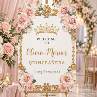 Vintage Blush Pink Champagne Floral Quinceañera XV Foam Board