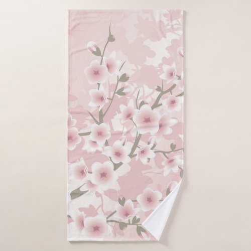 Vintage Blush PInk Cherry Blossom Bath Towel
