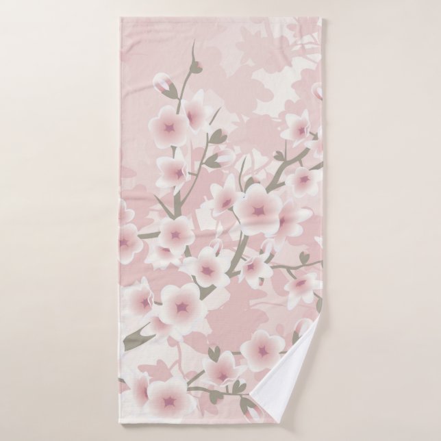 Vintage Blush PInk Cherry Blossom Bath Towel (Bath Towel)