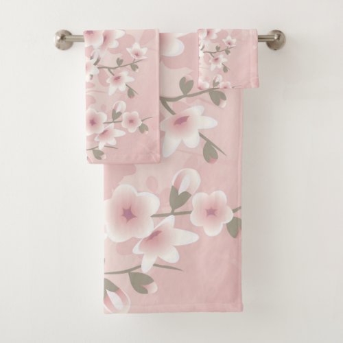 Vintage Blush Pink Cherry Blossom Bath Towel Set