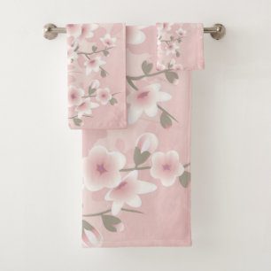 Vintage Blush PInk Cherry Blossom Bath Towel Set