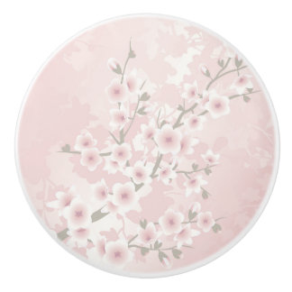 Vintage Blush PInk Cherry Blossom Ceramic Knob