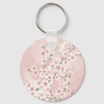 Vintage Blush Pink Cherry Blossom Keychain by NinaBaydur at Zazzle