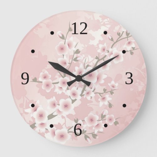 Vintage Blush PInk Cherry Blossom Large Clock