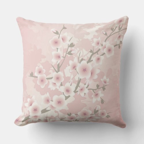 Vintage Blush PInk Cherry Blossom Outdoor Pillow