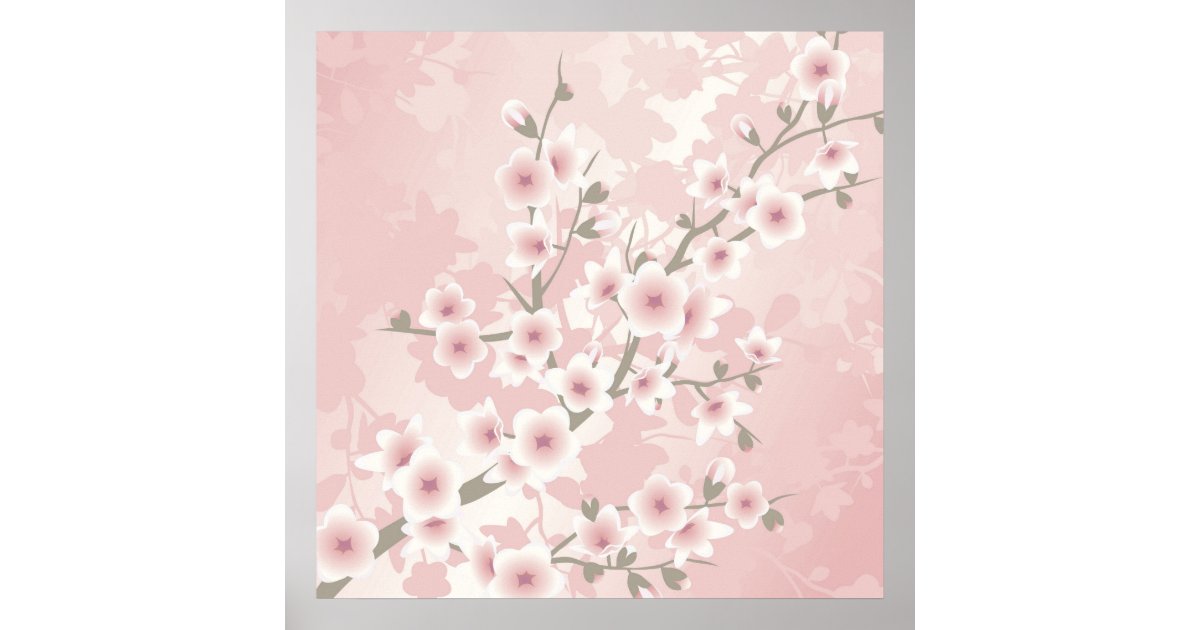 Vintage Blush PInk Cherry Blossom Poster | Zazzle