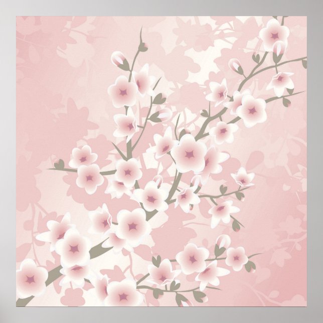 Vintage Blush PInk Cherry Blossom Poster (Front)