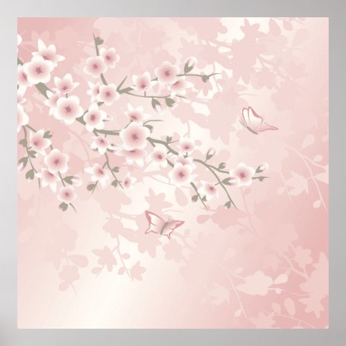 Vintage Blush PInk Cherry Blossom Poster