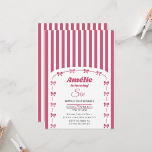 Vintage Blush Pink Coquette Bow Girl 6th Birthday Invitation