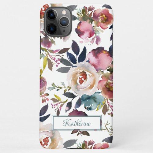 Vintage Blush Pink Cream Floral Named Watercolor iPhone 11Pro Max Case