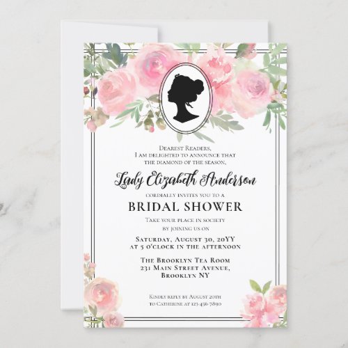 Vintage Blush Pink Floral Bridgerton Bridal Shower Invitation