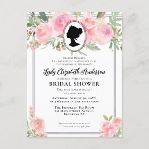 Vintage Blush Pink Floral Bridgerton Bridal Shower Postcard