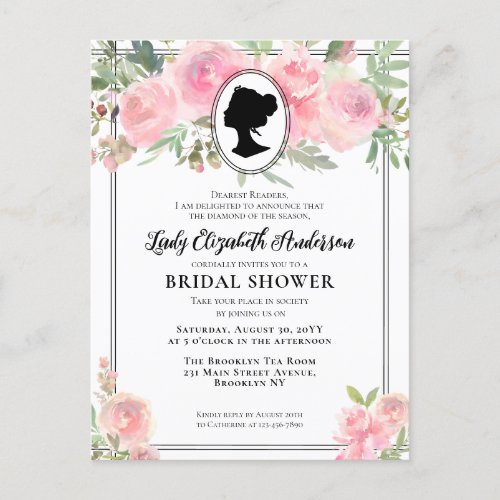 Vintage Blush Pink Floral Bridgerton Bridal Shower Postcard