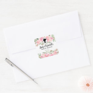 Vintage Blush Pink Floral Bridgerton Bridal Shower Square Sticker