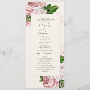 Vintage Blush Pink Floral Cream Wedding Program