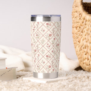 Vintage Blush Pink Floral Lattice Pattern Insulated Tumbler