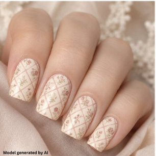 Vintage Blush Pink Floral Lattice Pattern Minx Nail Art