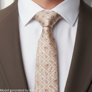 Vintage Blush Pink Floral Lattice Pattern Neck Tie
