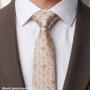 Vintage Blush Pink Floral Lattice Pattern Neck Tie
