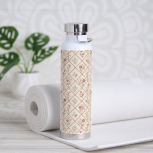 Vintage Blush Pink Floral Lattice Pattern Water Bottle