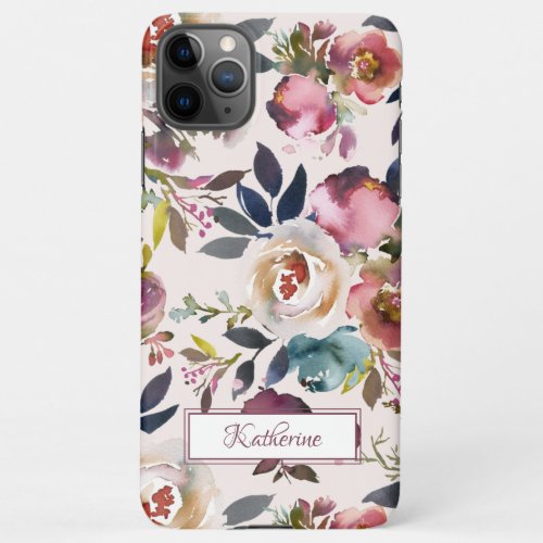 Vintage Blush Pink Floral Named Watercolor iPhone 11Pro Max Case