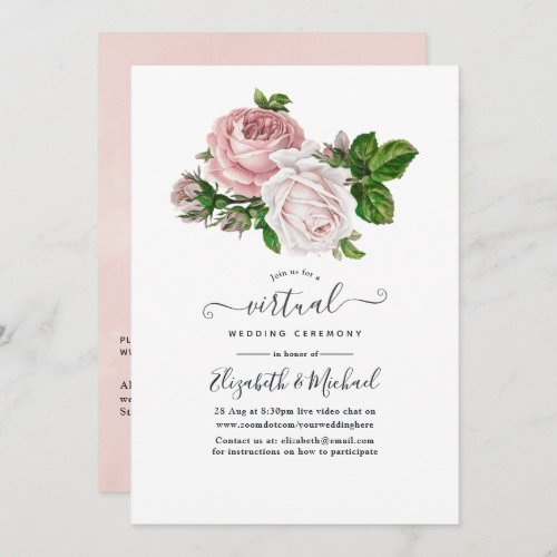 Vintage Blush Pink Floral Online Virtual Wedding Invitation