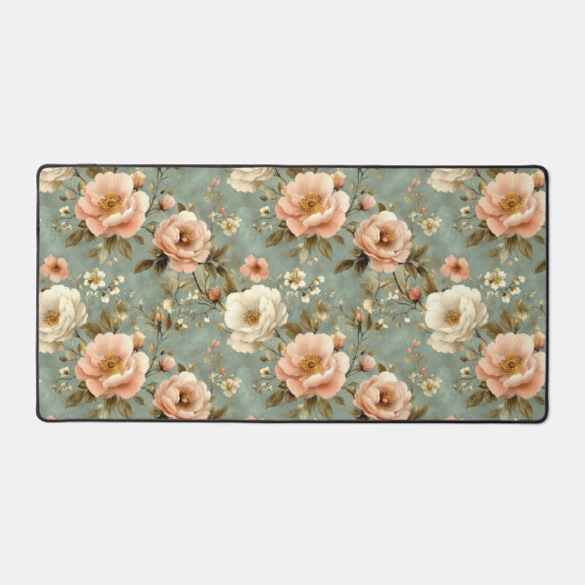 Vintage Blush Pink Floral Pattern Desk Mat (Front)
