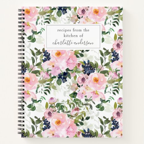 Vintage Blush Pink Floral Personalized Recipe  Notebook