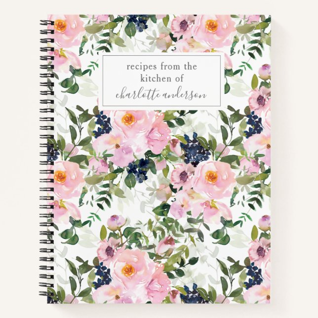 Vintage Blush Pink Floral Personalized Recipe  Notebook (Front)