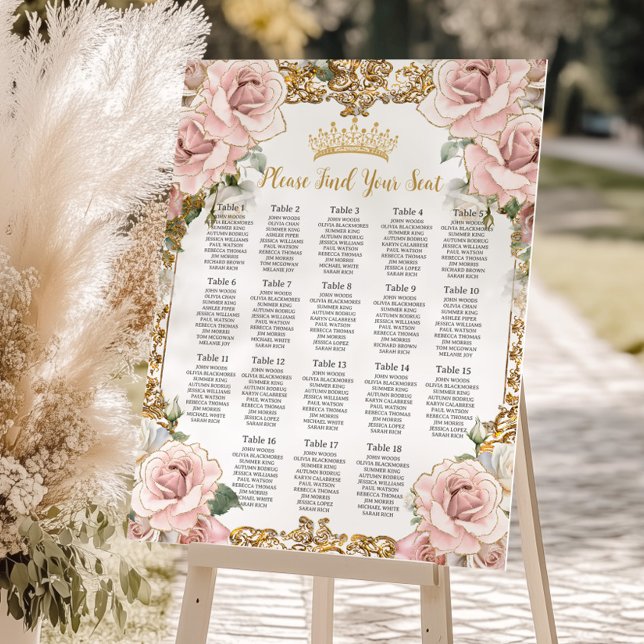 Vintage Blush Pink Floral Quinceañera 16 Seating  Foam Board (Creator Uploaded)