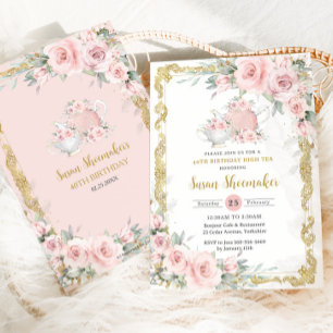 Vintage Blush Pink Floral Tea Party Birthday Party Invitation