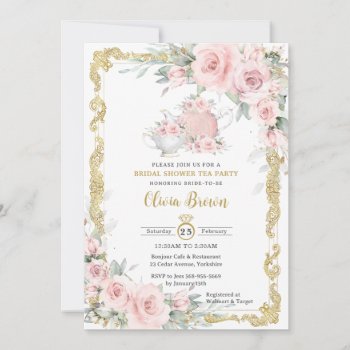 Vintage Blush Pink Floral Tea Party Bridal Shower  Invitation by CatandBubbleTea at Zazzle