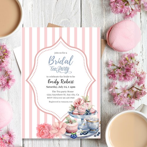 Vintage blush pink floral tea party Bridal shower Invitation