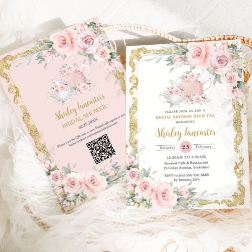 Vintage Blush Pink Floral Tea Party Bridal Shower Invitation