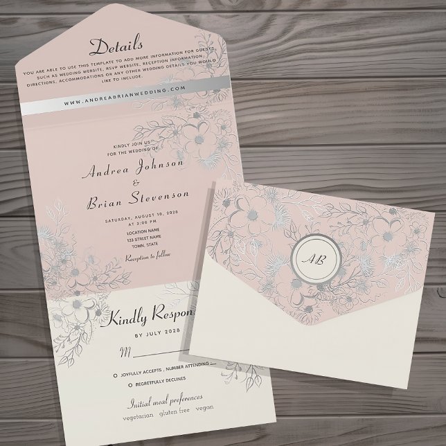 Vintage Blush Pink Floral Wedding Invitation (Creator Uploaded)