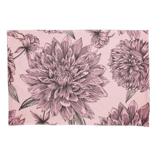Vintage Blush Pink Flowers Illustrated Pattern Pillow Case