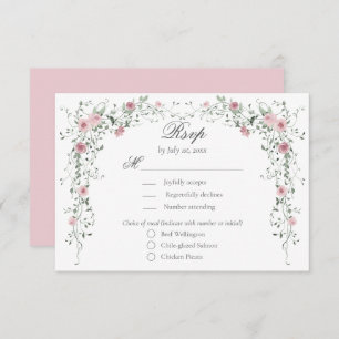 Vintage Blush Pink Flowers Wedding Meal Choice RSVP Card