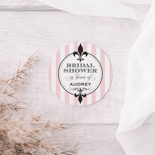 Vintage Blush Pink French Bridal Shower Classic Round Sticker