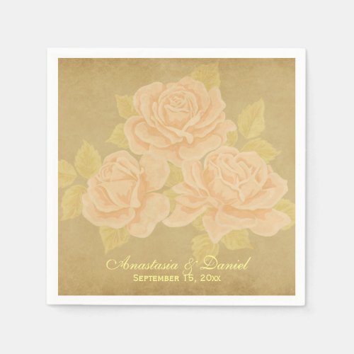 Vintage blush pink gold romantic roses wedding napkins