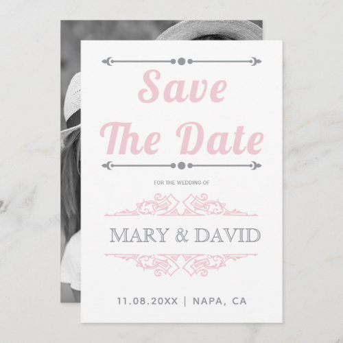 Vintage blush pink gray typography Save the Date