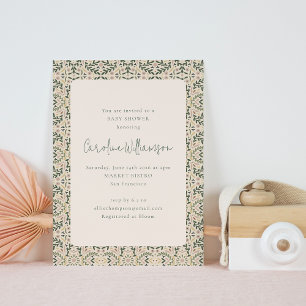 Vintage Blush Pink Green Floral Tile Baby Shower Invitation