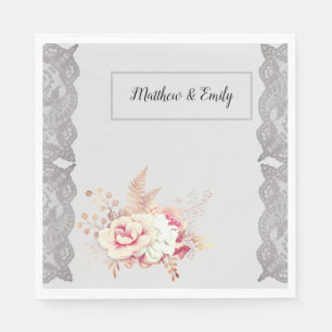 Vintage Blush Pink Grey Floral Lace  Napkins